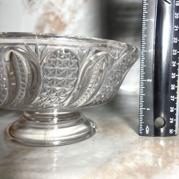 EAPG Antique McKee Brothers Doric Glass Comport Footed Bowl Feather 3 x 6" 1896 - Picture 6 of 8